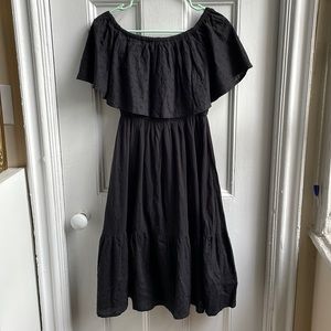 Black Eyelet Off-the-Shoulder Midi Dress